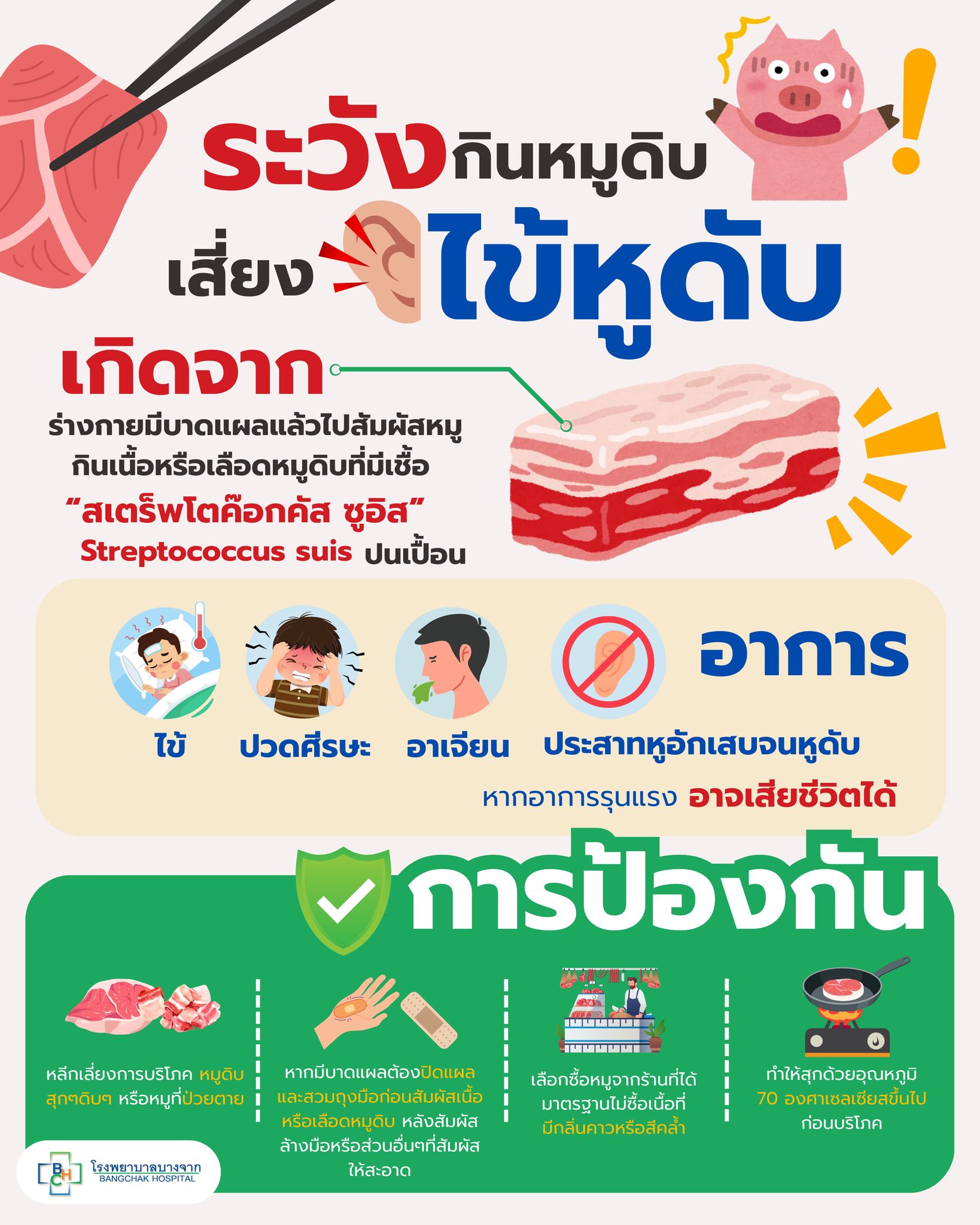 เตือน‼ “ห้ามกินหมูดิบ” เสี่ยงป่วยโรคไข้หูดับ